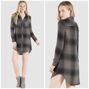 Anthropologie Bella Dahl Grey Plaid Shirt Dress Size XS